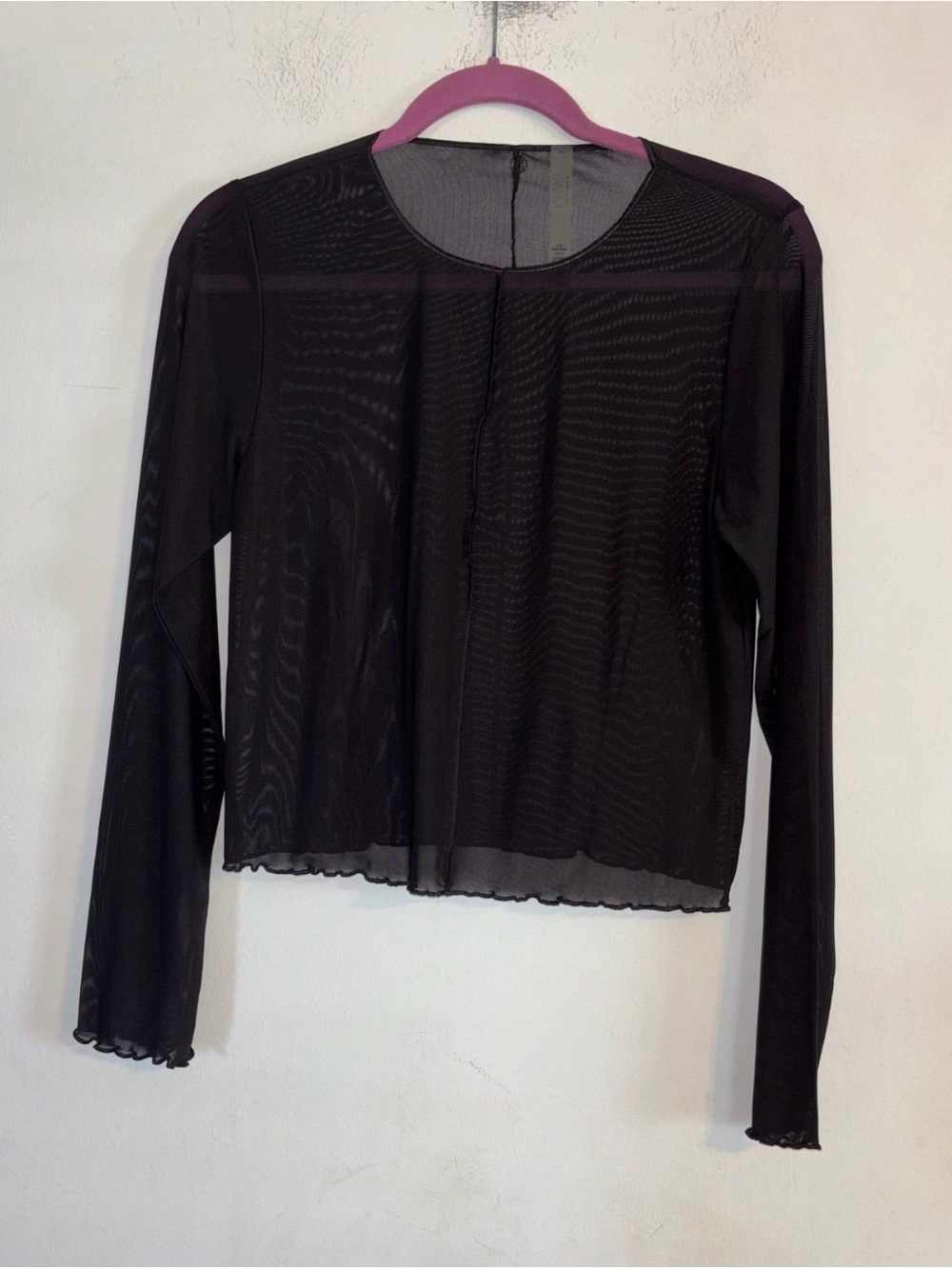 Victoria's Secret Black Sheer Long Sleeve Mesh Top - Lettuce Hem